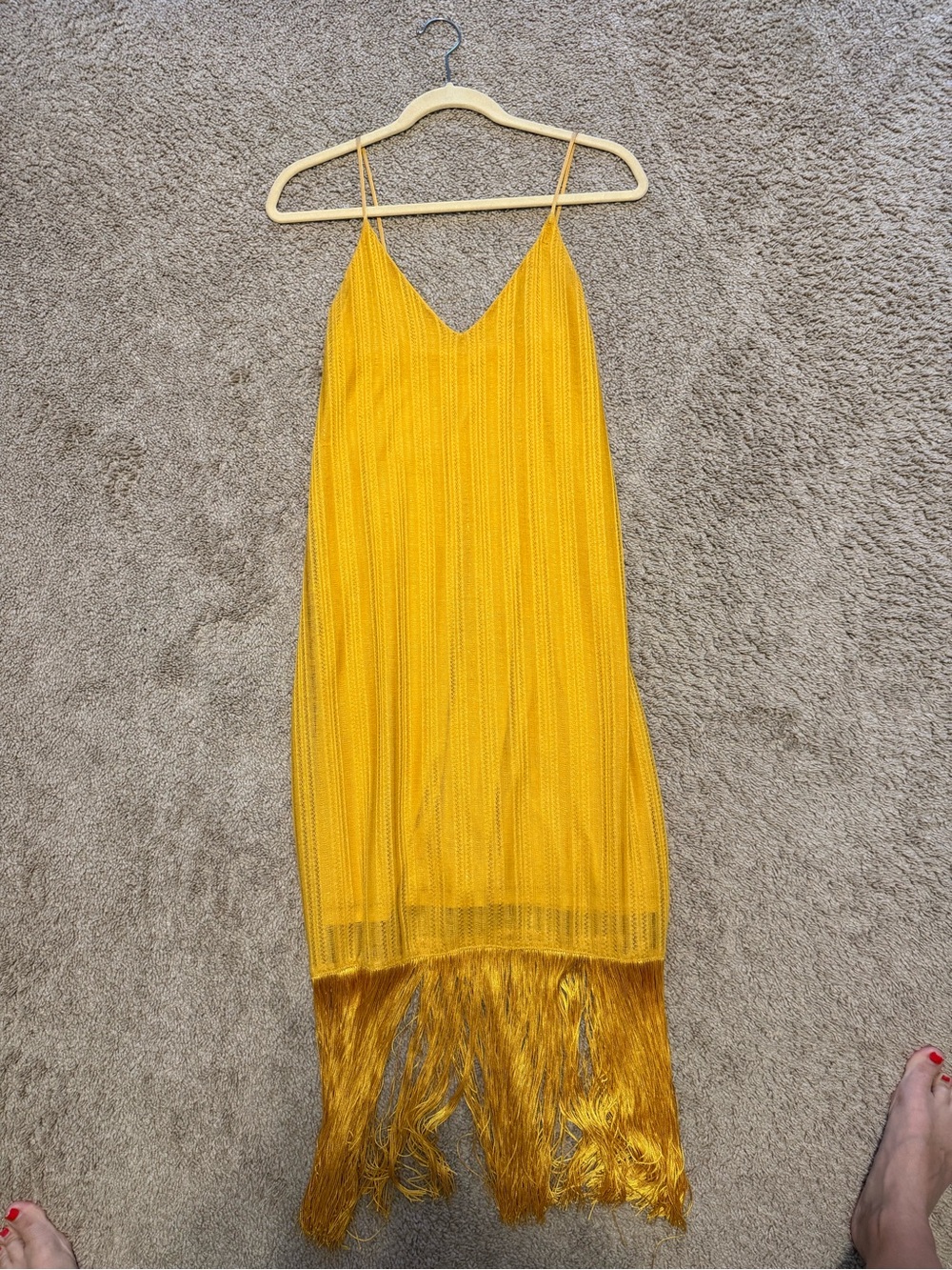 Zara Yellow Fringe Midi Slip Dress